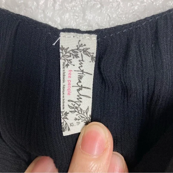 Free People Cascades Black Ruffle Tank Top XS Semi Sheer Flowy Top - Picture 11 of 14